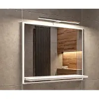 Hajduk furniture LED-Badspiegel mit Ablage 60x50 cm Weiß – Badezimmerspiegel Wandspiegel mit LED Lampe Gehäuse Schwarz