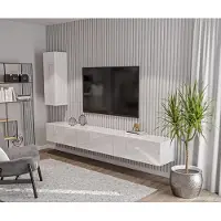 Hajduk furniture Wohnwand Set, TV-Lowboard 270 cm und Seitenschrank Hängeschrank, Weiß Hochglanz Modern Design, Hängend Wohnzimmer-Set