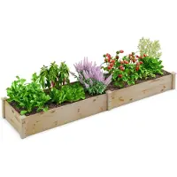 GIANTEX Hochbeet Holz, Gartenbeet 240 x 60 x 25 cm, Pflanzkübel ohne Bodenplatte, Blumenkübel Rechteckig, Pflanzbeet für Pflanzen Blumen Obst Gemüse Kraeuter, Natur
