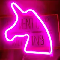 Kopper-24 NEON LED Licht, dekorative USB Batterie Leuchte, Einhorn pink, ca. 26 x 26 cm
