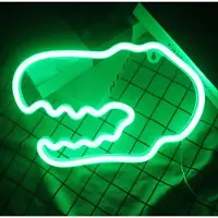Kopper-24 NEON LED Licht, dekorative USB Batterie Leuchte, Dinosaurier Kopf grün, ca. 34 x 15 cm