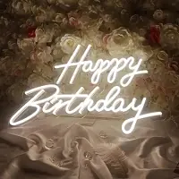 Kopper-24 NEON LED Licht, dekorative Wand-Leuchte, Happy Birthday 2 tlg. weiß, ca. 40 x 30 x 2 cm