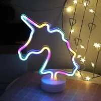 Kopper-24 NEON LED Licht, dekorative Stand-Leuchte, Einhorn bunt, ca. 28,5 x 24,5 x 8,5 cm