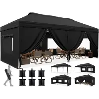 Quictent Pavillon 3x6m Faltpavillon EIN-Tasten-Zentralverriegelung,Wasserdicht UV-beständig, Gartenpavillon faltbar mit 6 Seitenwänden, Schwarz