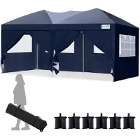 Quictent Faltpavillon 3x6m mit 6 Seitenwänden, Pop up Gartenpavillon mit Rollentasche, Pavillon Partyzelt 3x6 wasserdicht stabil,für Party,UV 50+,Blau