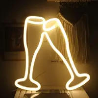 Kopper-24 NEON LED Licht, dekorative USB Batterie Leuchte, Sektgläser weiß ca. 28,5 x 28 cm