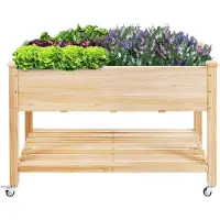GIANTEX Hochbeet Holz mit 4 Rädern, Pflanzbeet mit Ablage & Bewässerungssystem, Anzuchtbeet 120x59x84 cm, Blumenbeet bis 150kg