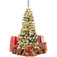 GIANTEX 140/180/230 cm Weihnachtsbaum künstlich mit LEDs warmweiß, Kunsttannenbaum Tannenbaum weiß mit Schnee, Kunstbaum Dekobaum Weihnachten