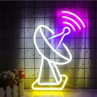 Kopper-24 NEON LED Licht, dekorative Wand-Leuchte, Satelliten-Schüssel weiß, ca. 38,5 x 32 x 2 cm