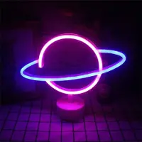 Kopper-24 NEON LED Licht, dekorative Stand-Leuchte, Planet, blau pink, ca. 30 x 24,5 x 8,5 cm