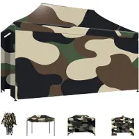 Frankystar Taman 3x4,5 - Faltbarer Gartenpavillon mit Seitenteilen und Moskitonetz Camouflage