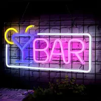 Kopper-24 NEON LED Licht, dekorative Wand-Leuchte, BAR weiß blau pink, ca. 42 x 22 x 2 cm
