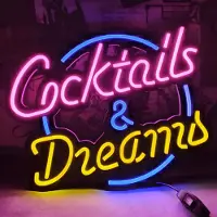 Kopper-24 NEON LED Licht, dekorative Hänge-Leuchte, Cocktails & Dreams, pink gelb blau, ca 40 x 33 x 1,6 cm