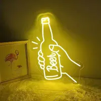 Kopper-24 NEON LED Licht, dekorative Wand-Leuchte, Beer Flasche, gelb, ca. 43 x 31 x 2 cm