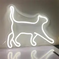 Kopper-24 NEON LED Licht, dekorative Wand-Leuchte, Katze laufend, weißes Licht, ca. 40 x 37,5 x 2 cm