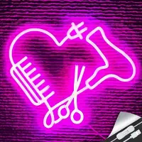 Kopper-24 NEON LED Licht, dekorative Wand-Leuchte, Friseur Föhn Schere Kamm, pink, ca. 35,5 x 30,8 x 2 cm