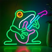 Kopper-24 NEON LED Licht, dekorative Wand-Leuchte, Frosch mit Gitarre, ca. 40 x 32 cm