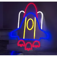Kopper-24 NEON LED Licht, dekorative Wand-Leuchte, Rakete Spaceshuttle blau, ca. 42 x 32,5 x 2 cm