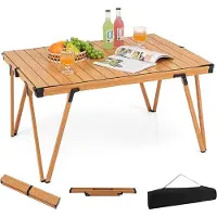 GIANTEX Klappbarer Campingtisch, leichter Outdoor-Aluminiumtisch mit Tragetasche, robuster, ausklappbarer Grilltisch für Gartenpartys, Wohnmobile, Hellbraun