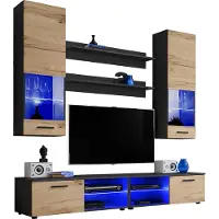 Extreme Furniture Komodee | Wohnwand Wohnzimmerset RTV Varallo, Korpus Schwarz Matt Frontfarbe Wotan Matt