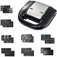 Aiorber 8-in-1 Frühstücksautomat mit 8 austauschbaren Platten, Antihaftbeschichtung & LED-Anzeige, für Waffeln, Donuts, Schwarz