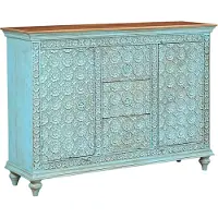 Marrakesch Orient & Mediterran Interior Marrakesch Boho Sideboard mit Türen aus Holz massiv 148cm groß als Wohnzimmer Möbel | Vintage Deko Kommode Komode Kabira blau handgeschnitzt für stilvolle Aufbewahrung im Esszimmer & Schlafzimmer