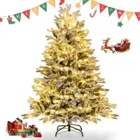 GIANTEX 135cm Künstlicher Weihnachtsbaum mit Beleuchtung & Schnee, mit 200 warmweißen LEDs, Tannenbaum mit 688 Zweige aus PE & PVC