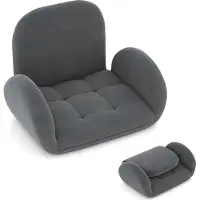GIANTEX Gaming-Bodenstuhl, Klappsofa-Stuhl mit 3-Positionen-Rückenlehne & 5-Positionen-Armlehnen, Suede-Stoff-Bodensessel, Grau, 72,5 x 62 x 58cm