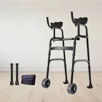 Aiorber Faltbarer Rollator aus Aluminium mit Rädern, höhenverstellbar, leicht & stabil, Gehhilfe für Alltag und Reha – Schwarz