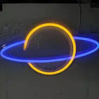 Kopper-24 NEON LED Licht, dekorative Wand-Leuchte, Planet orange blau, ca. 36,5 x 20 x 2 cm