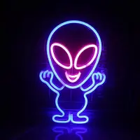 Kopper-24 NEON LED Licht, dekorative Wand-Leuchte, Alien Marsmännchen blau, ca. 40 x 25 x 2 cm