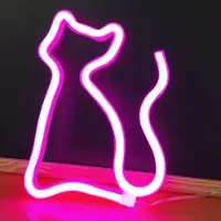 Kopper-24 NEON LED Licht, dekorative USB Batterie Leuchte, Katze pink, ca. 17 x 23,5 cm