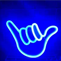 Kopper-24 NEON LED Licht, dekorative USB Batterie Leuchte, Shaka Hand blau, ca. 22,5 x 22 cm