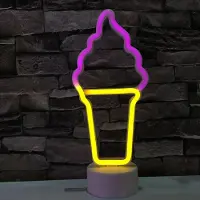 Kopper-24 NEON LED Licht, dekorative Stand-Leuchte, Eis im Becher, gelb pink, ca. 13 x 30 x 8,5 cm