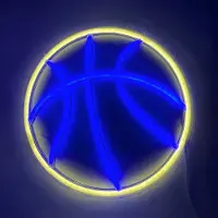 Kopper-24 NEON LED Licht, dekorative Wand-Leuchte, Basketball blau weiß, ca. 31,5 x 31,5 x 2 cm