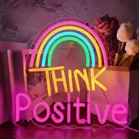 Kopper-24 NEON LED Licht, dekorative Wand-Leuchte, Think Positive Regenbogen, bunt, ca. 31 x 33 x 2 cm