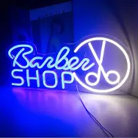 Kopper-24 NEON LED Licht, dekorative Wand-Leuchte, Barber Shop blau weiß, ca. 42 x 20 x 2 cm