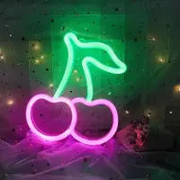 Kopper-24 NEON LED Licht, dekorative USB Batterie Leuchte, Kirsche pink grün, ca. 30 x 17,5 cm