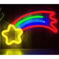 Kopper-24 NEON LED Licht, dekorative Wand-Leuchte, Sternschnuppe mit Regenbogen, ca. 40 x 21,8 x 2 cm