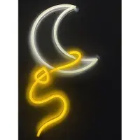Kopper-24 NEON LED Licht, dekorative Wand-Leuchte, Mond mit Leine, ca. 26,5 x 48,5 x 2 cm