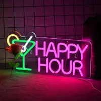Kopper-24 NEON LED Licht, dekorative Wand-Leuchte, HAPPY HOUR, grün pink, ca. 42 x 22 x 2 cm