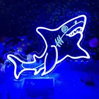 Kopper-24 NEON LED Licht, dekorative Wand-Leuchte, Haifisch, Hai blau, ca. 43 x 25 x 2 cm