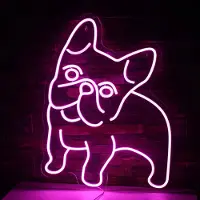 Kopper-24 NEON LED Licht, dekorative Wand-Leuchte, Französische Bulldogge, pink, ca. 35 x 27 x 2 cm