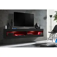 Extreme Furniture Wohnwand, Tivoli SET4, Schwarz/Schwarz, Breite 200cm x Höhe 41cm x Tiefe 35cm, LED RGB, für Wohnzimmer, Schlafzimmer