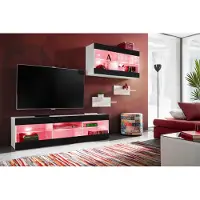 Extreme Furniture Wohnwand, Tivoli SET3, Weiß/Schwarz, Breite 240cm x Höhe 159cm x Tiefe 35cm, LED RGB, für das Wohnzimmer, Schlafzimmer