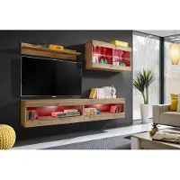 Extreme Furniture Wohnwand, Tivoli SET6, Wotan/Wotan, Breite 200cm x Höhe 195cm x Tiefe 35cm, LED RGB, für Wohnzimmer, Schlafzimmer