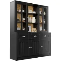 STILVORA Hochschrank Vitrine 175x140x40 Schwarz mit Acryl-Türen, Schubladen und verstellbaren Einlegeböden, Kippschutz, MDF, modern für Küche & Wohnzimmer