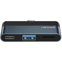 Usams Adapter USB für uns US-SJ491 USB-C - USB + USB-C Schwarz (6958444945620)
