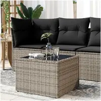Markenlos Gartentisch mit Glasplatte grau 55x55x37cm aus Poly Rattan für Garten und Terrasse