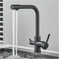 OEM Küchenspülarmittel - 3-Wege, Trinkwasser, doppelte Schraube, 3-in-1, 360-Grad drehbar, Edelstahl, matt schwarz